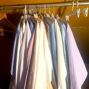 Group of 27 mens dress shirts size L to XL, premium brands.
